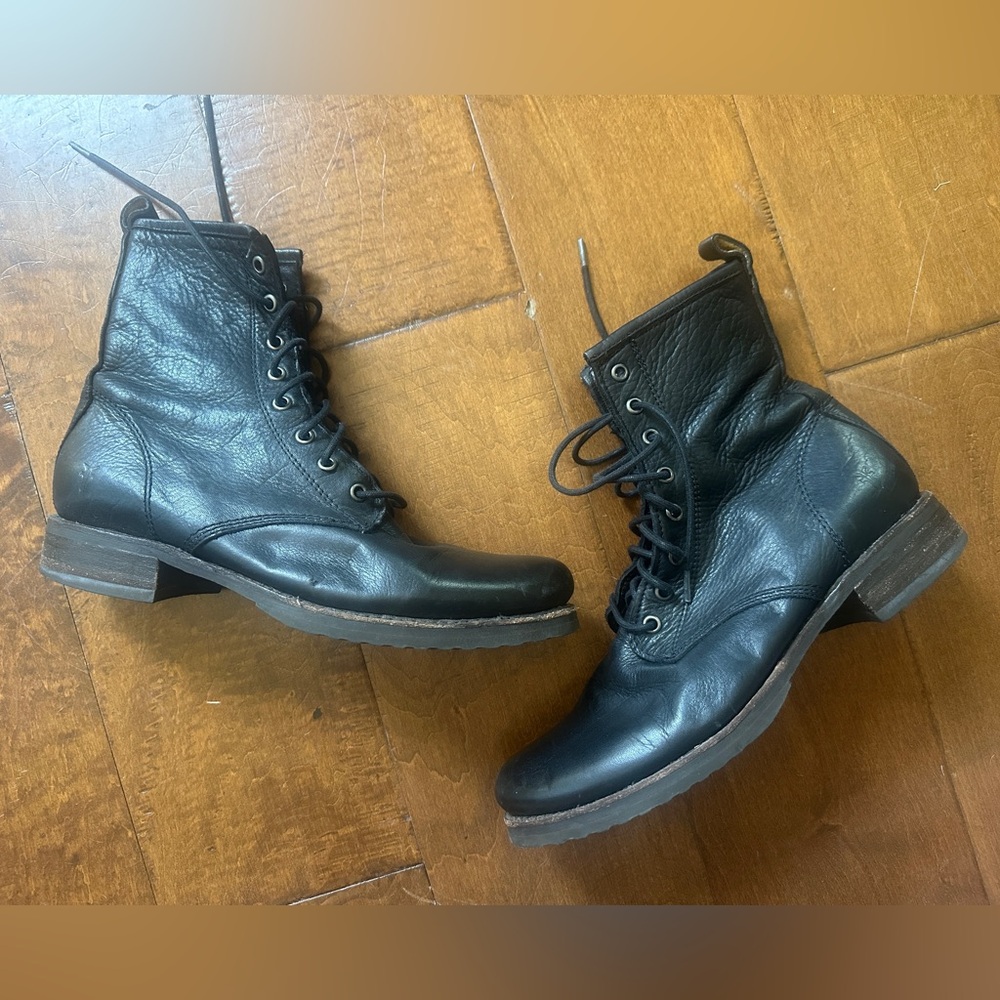 Frye Veronica Combat Leather Lace Up Boots Black Size 10 Women’s